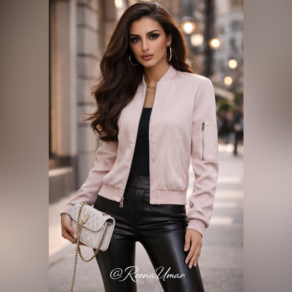 BCBGMAXAZRIA “Sammy” Blush Pink Bomber Jacket – XXS